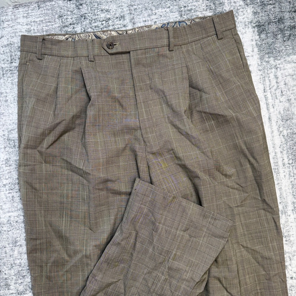 Ralph Lauren Dress Pants Mens 36x32 Brown Glen Plaid Check Suit Trouser Pleated